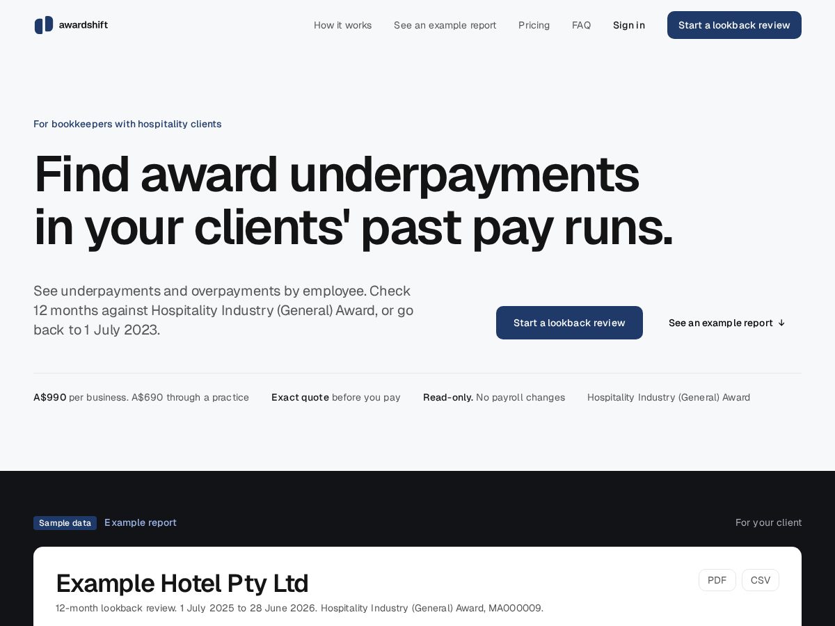 Landing-page snapshot of awardshift.com