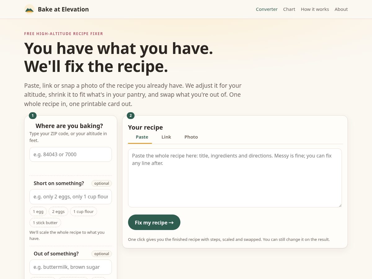 Landing-page snapshot of bakeatelevation.com