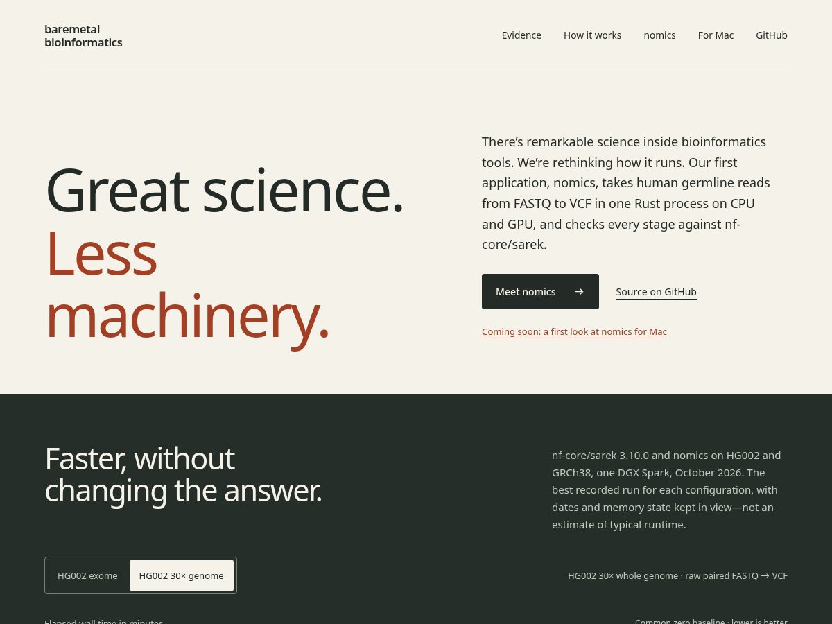Landing-page snapshot of baremetalbio.dev