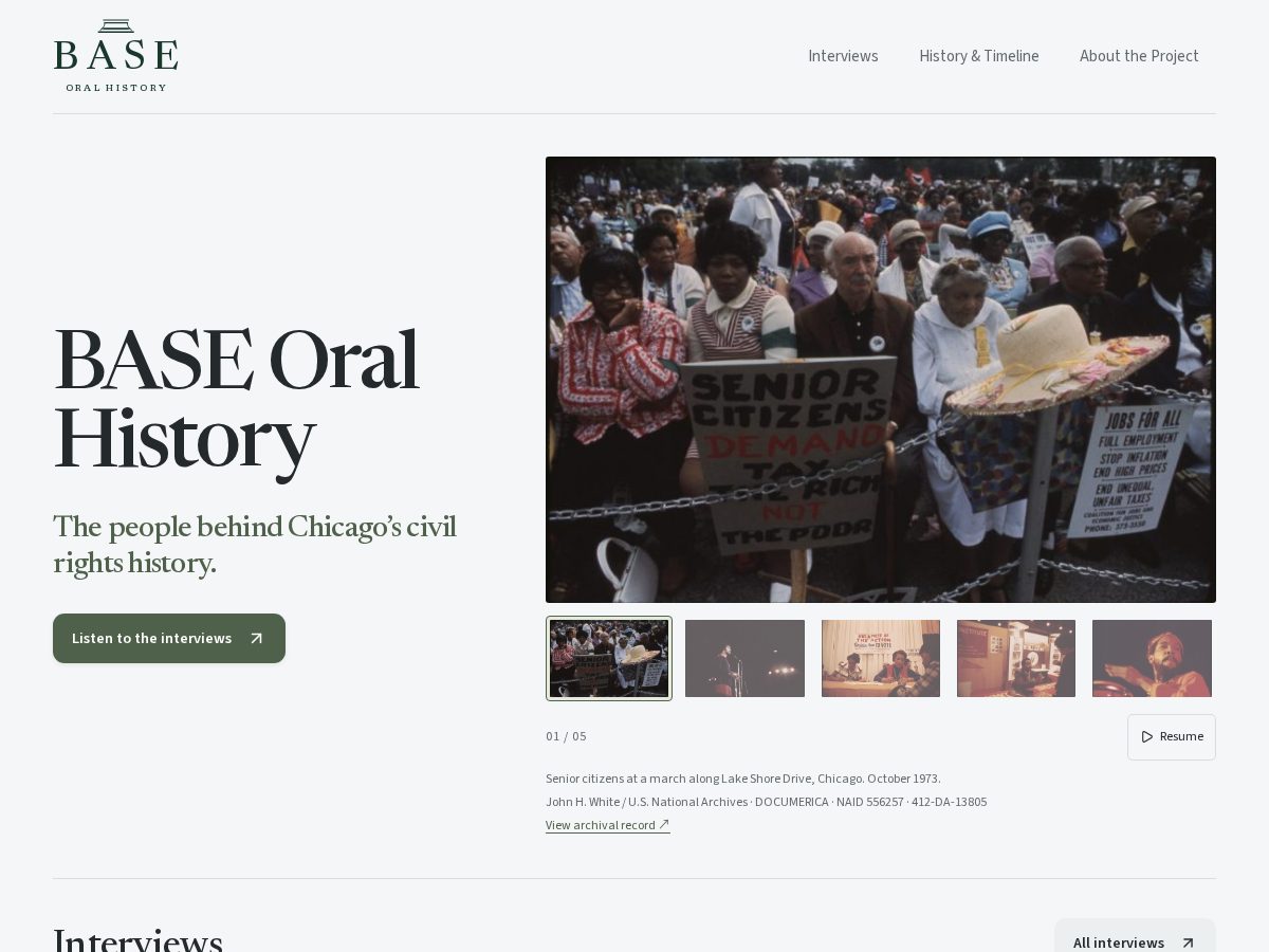 Landing-page snapshot of basehistory.com