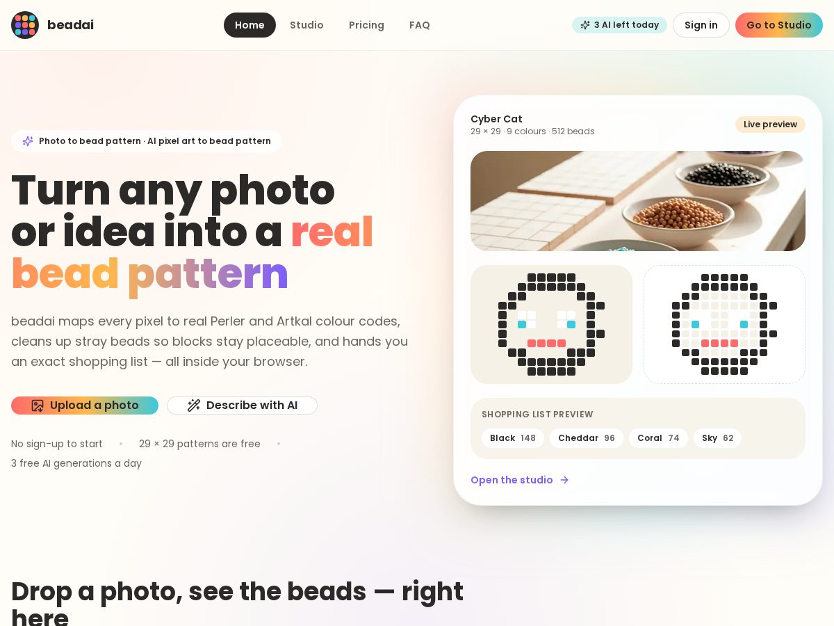 Landing-page snapshot of beadai.app