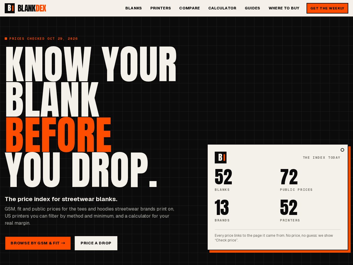 Landing-page snapshot of blankdex.com