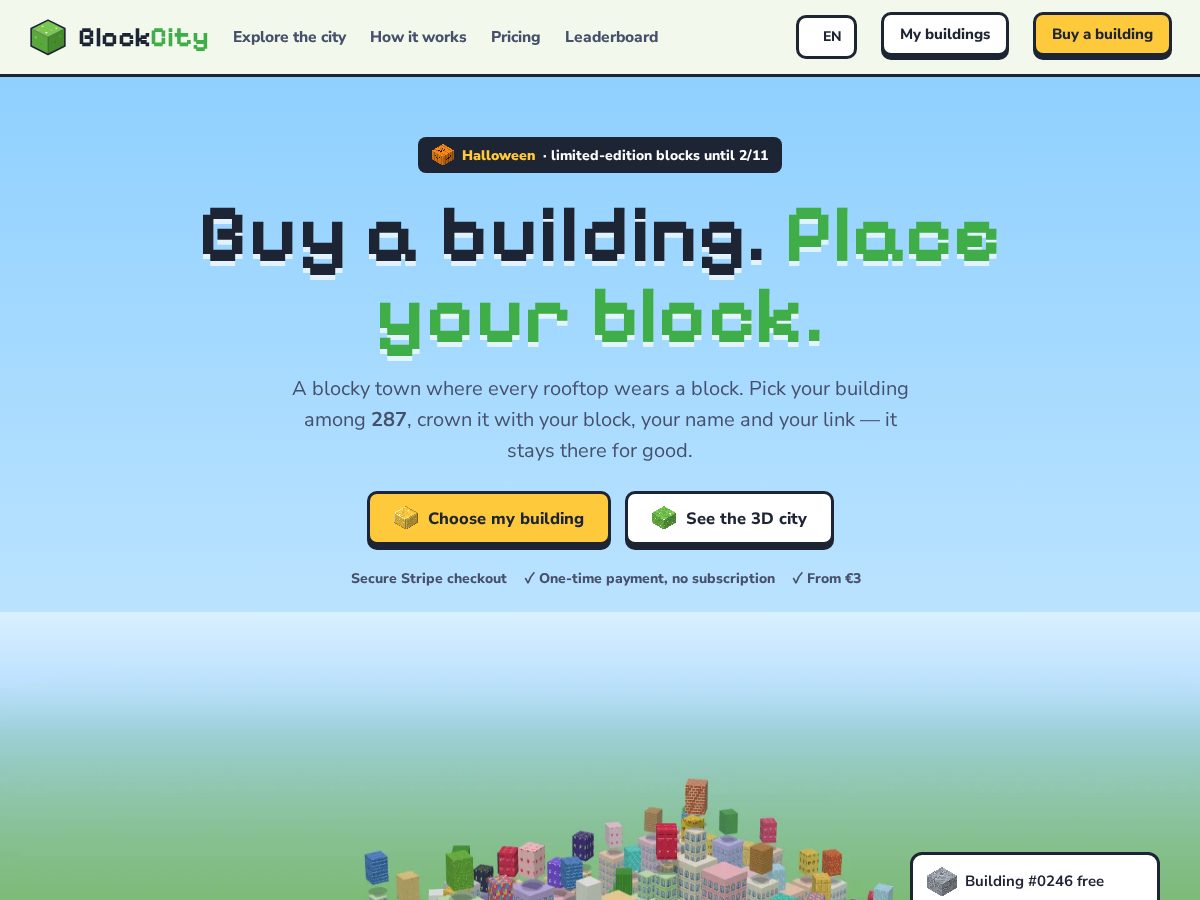 Landing-page snapshot of blockcity.lol
