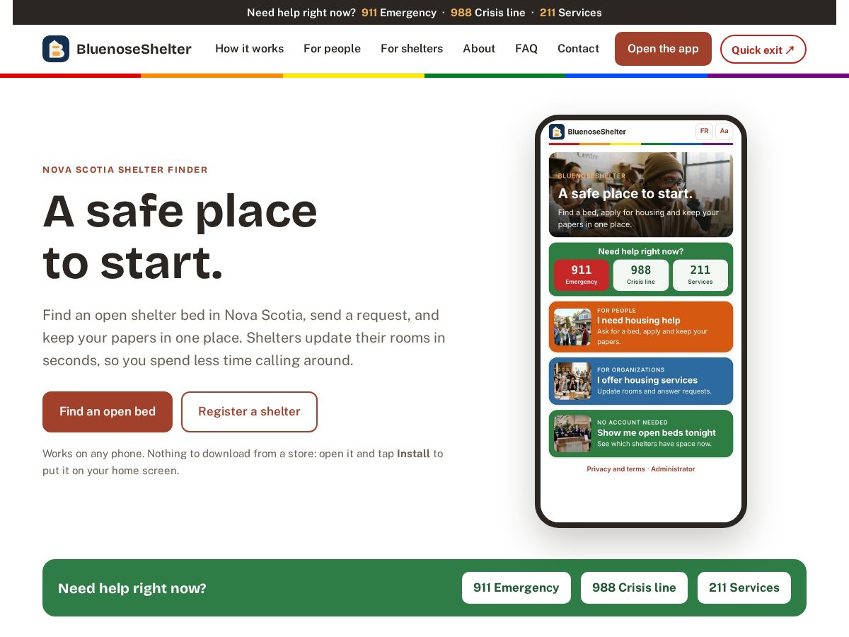 Landing-page snapshot of bluenoseshelter.com