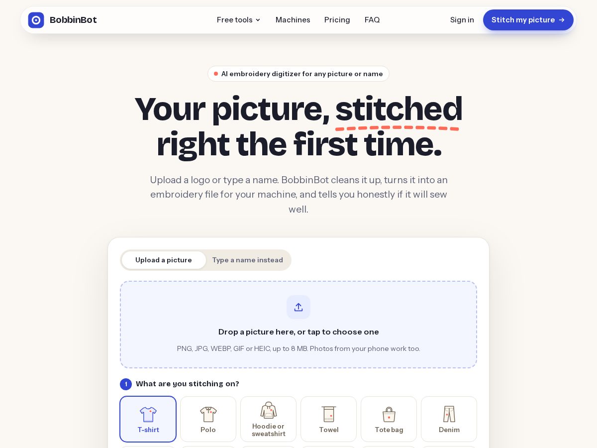 Landing-page snapshot of bobbinbot.com