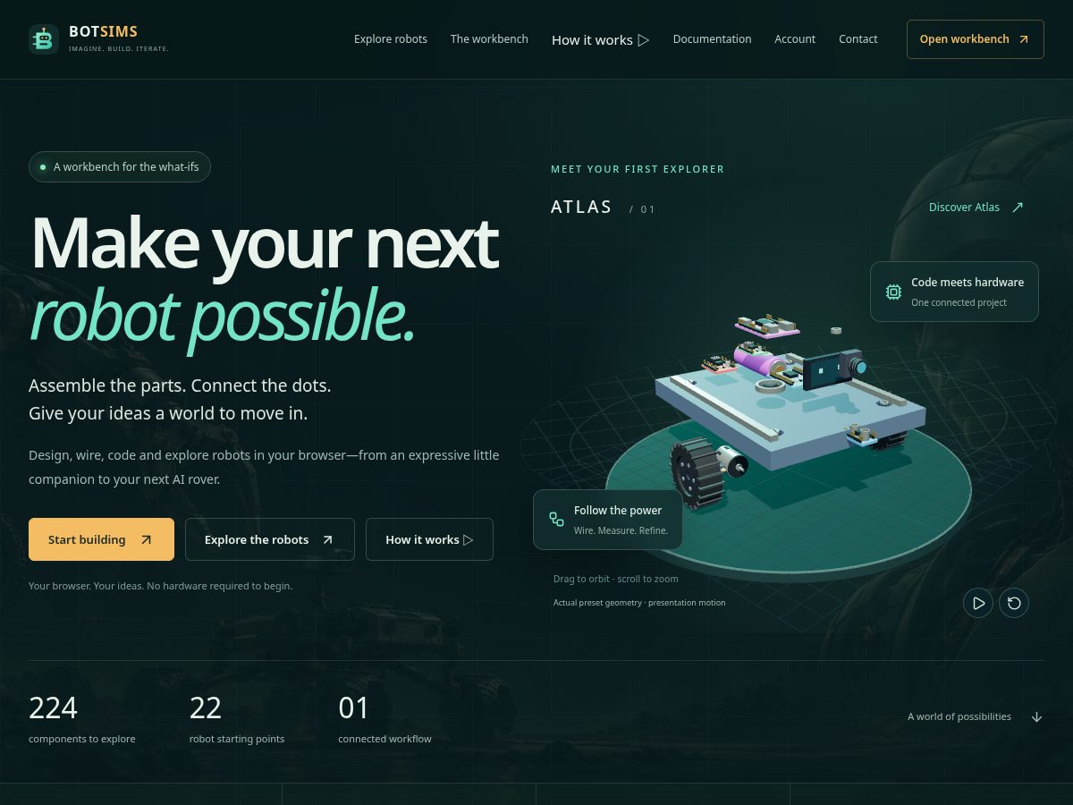 Landing-page snapshot of botsims.com