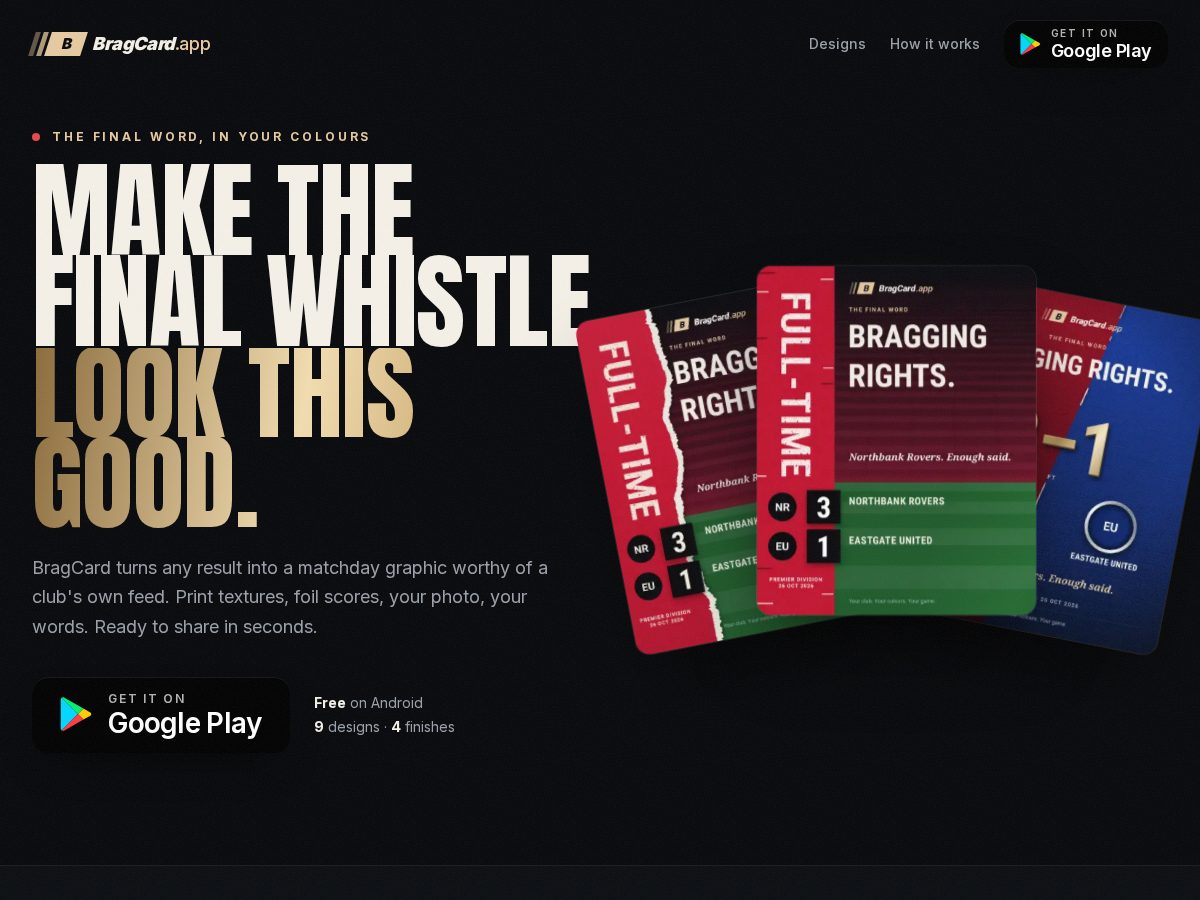 Landing-page snapshot of bragcard.app