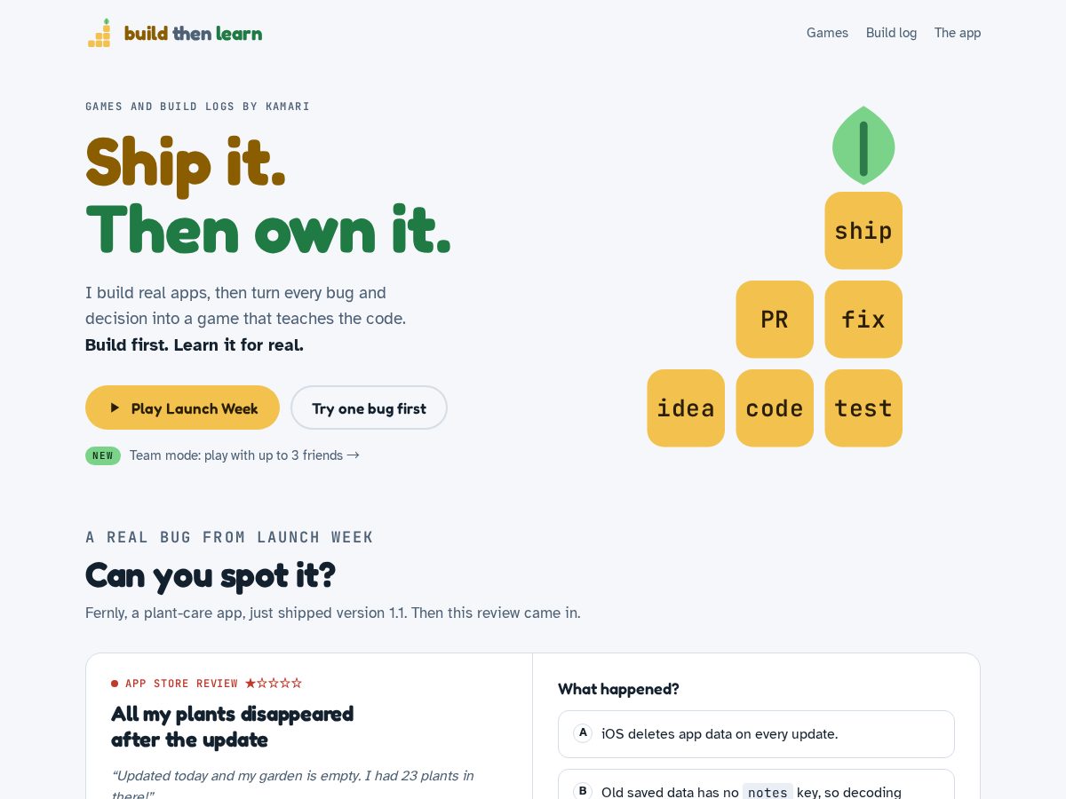 Landing-page snapshot of buildthenlearn.com