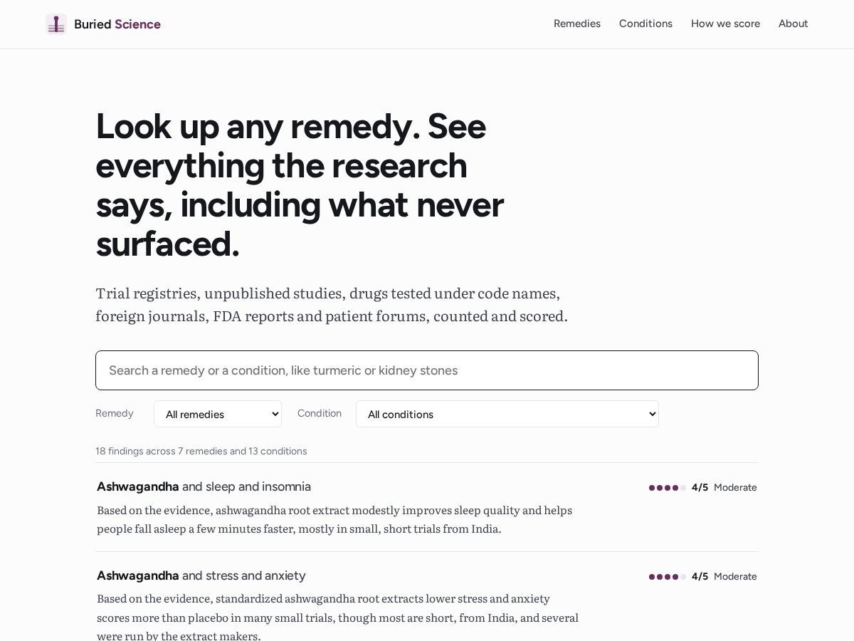 Landing-page snapshot of buriedscience.com