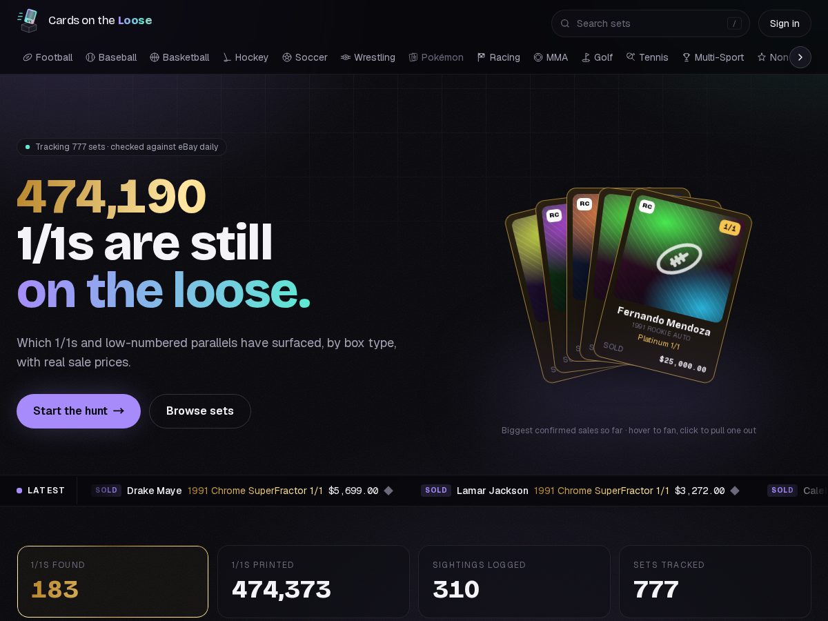 Landing-page snapshot of cardsontheloose.com