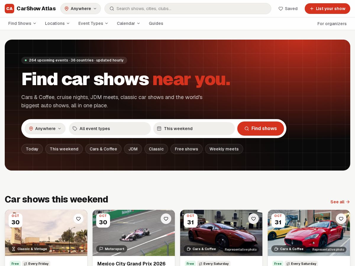 Landing-page snapshot of carshowatlas.com