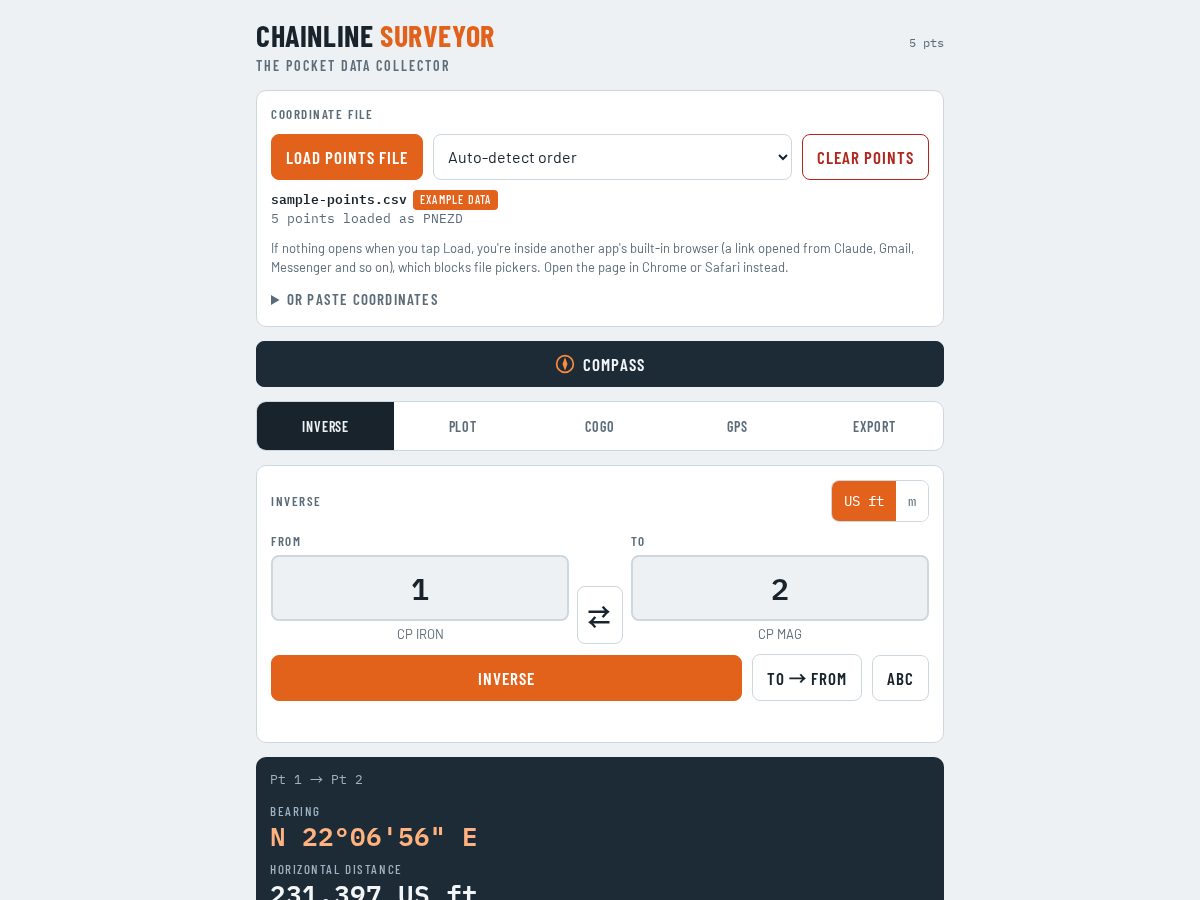 Landing-page snapshot of chainlinesurveyor.app