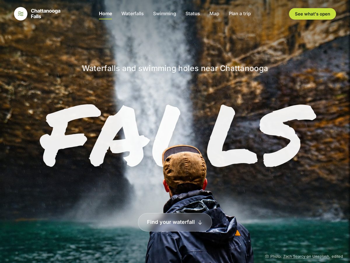 Landing-page snapshot of chattanoogafalls.com