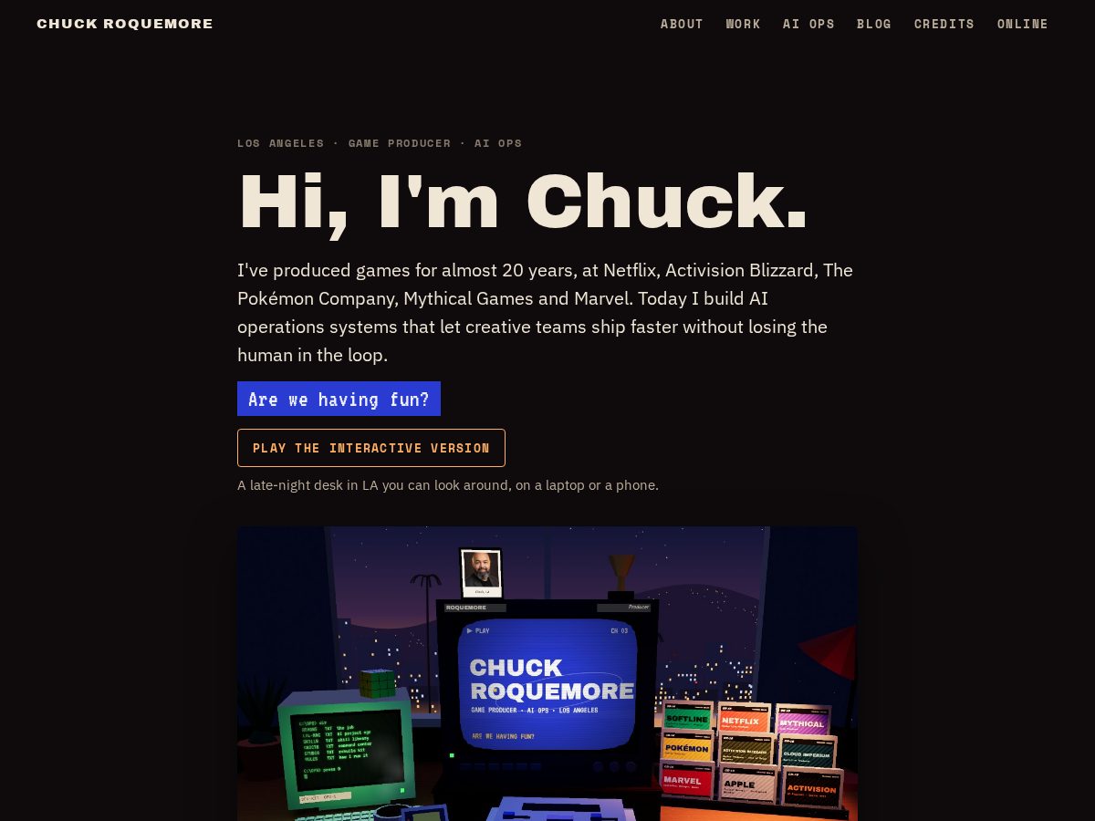 Landing-page snapshot of chuckroquemore.com