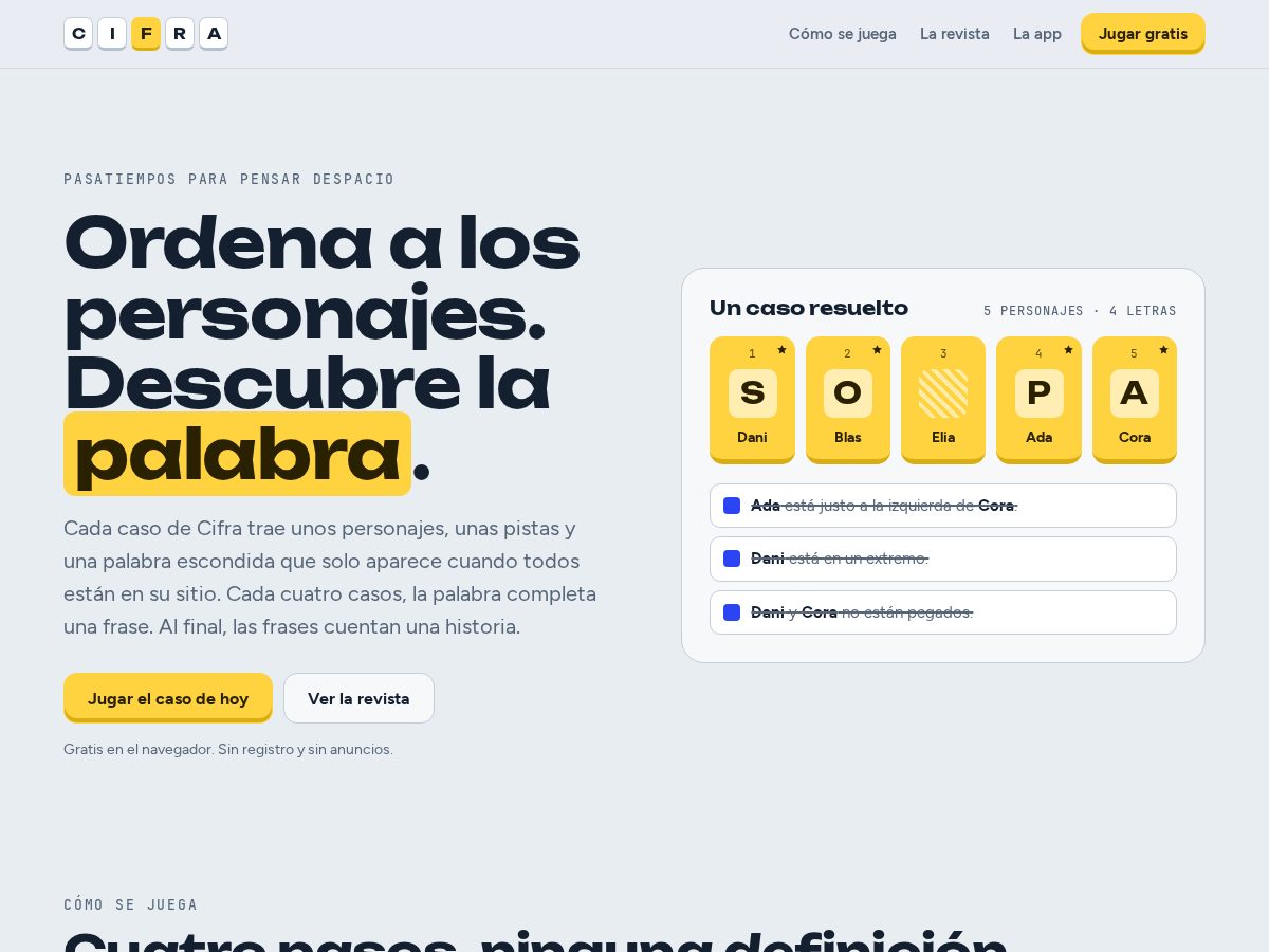 Landing-page snapshot of cifrajuego.com