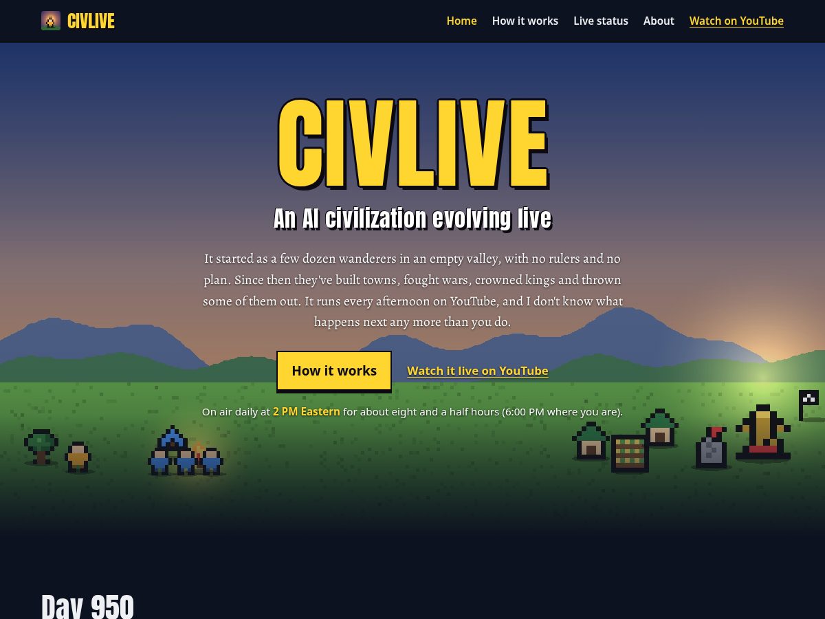 Landing-page snapshot of civlive.com