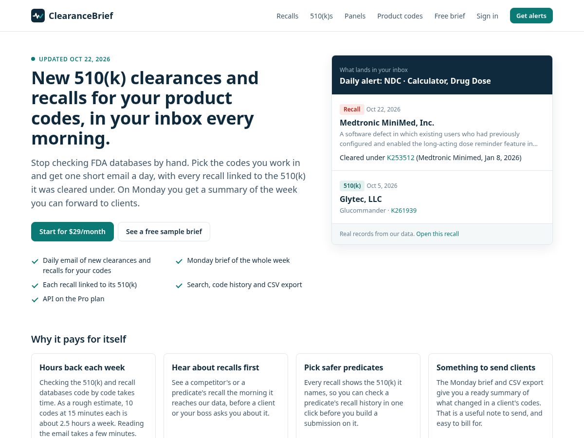 Landing-page snapshot of clearancebrief.com