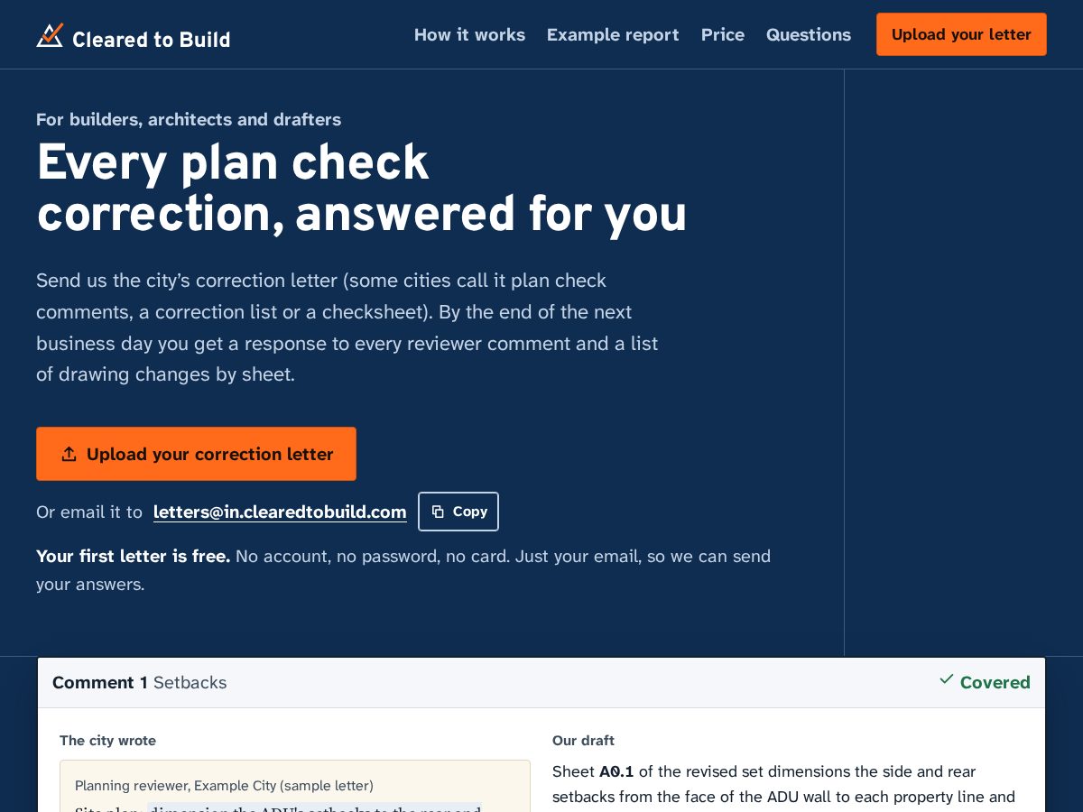 Landing-page snapshot of clearedtobuild.com