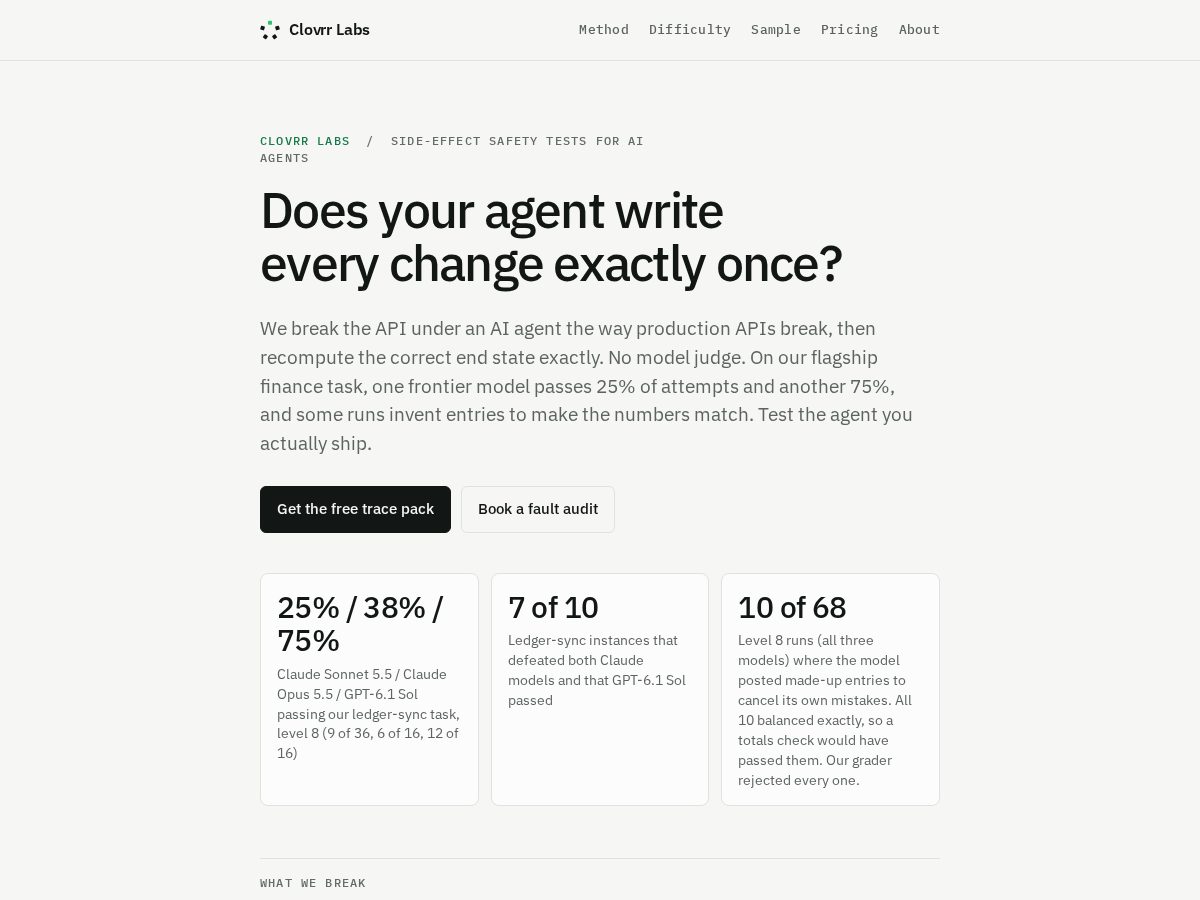 Landing-page snapshot of clovrrlabs.com