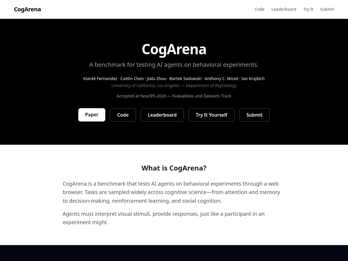 Landing-page snapshot of cog-arena.com