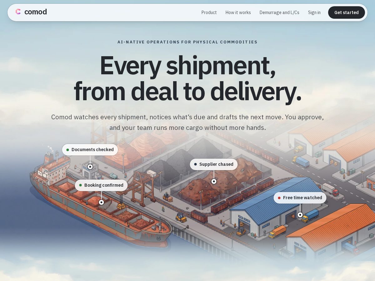 Landing-page snapshot of comod.app
