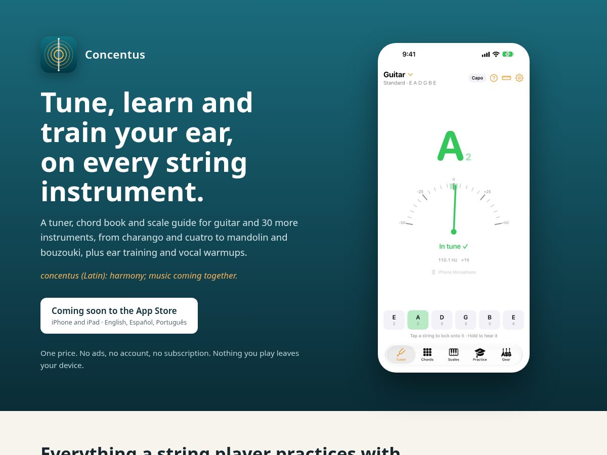Landing-page snapshot of concentus.app