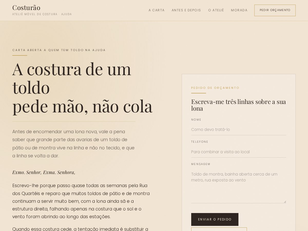 Landing-page snapshot of costurao.online