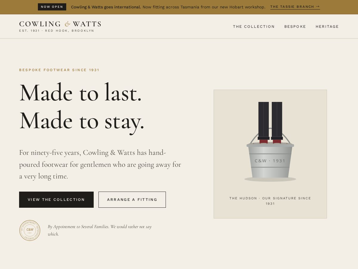Landing-page snapshot of cowlingandwatts.store