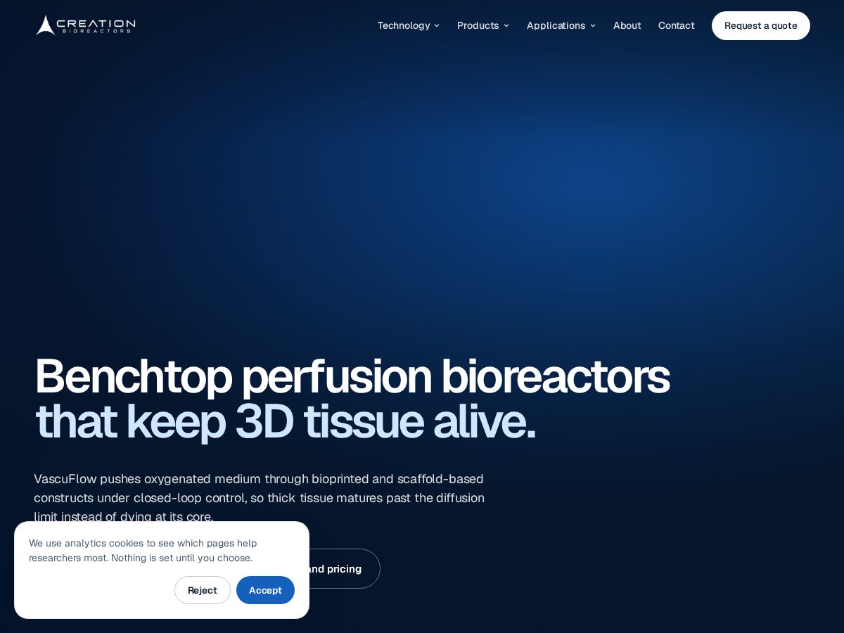 Landing-page snapshot of creationbioreactors.com