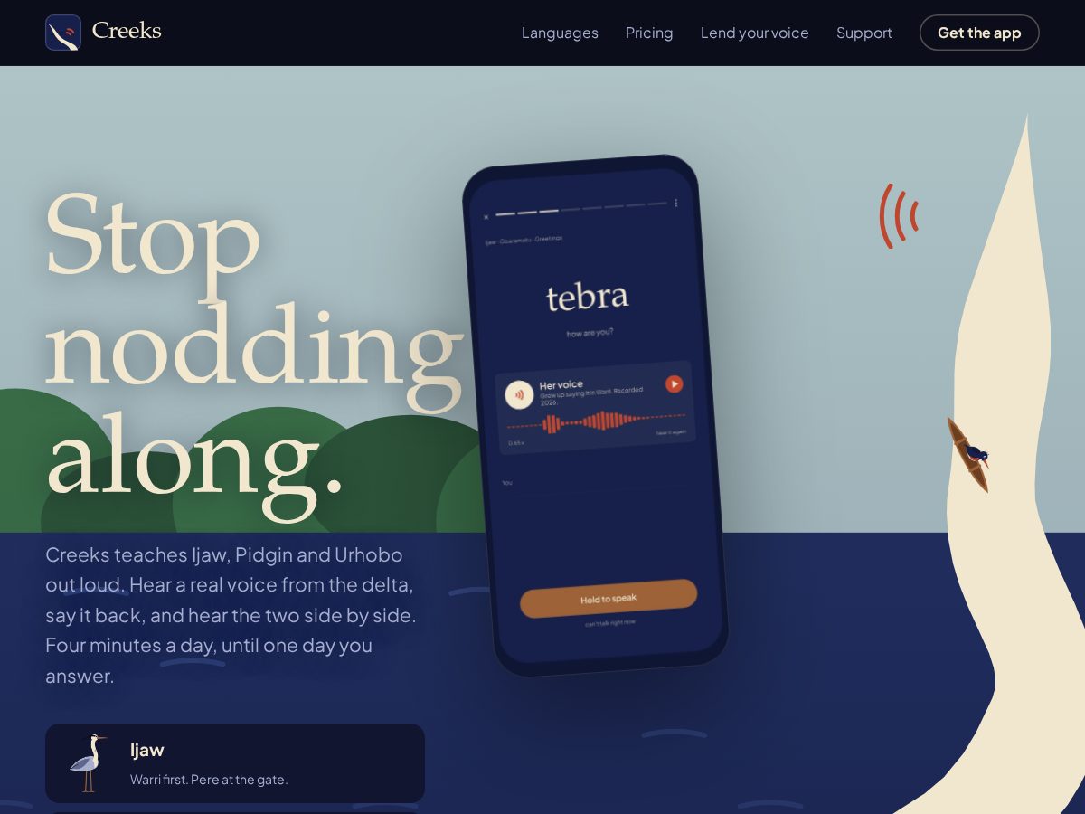 Landing-page snapshot of creeksapp.com