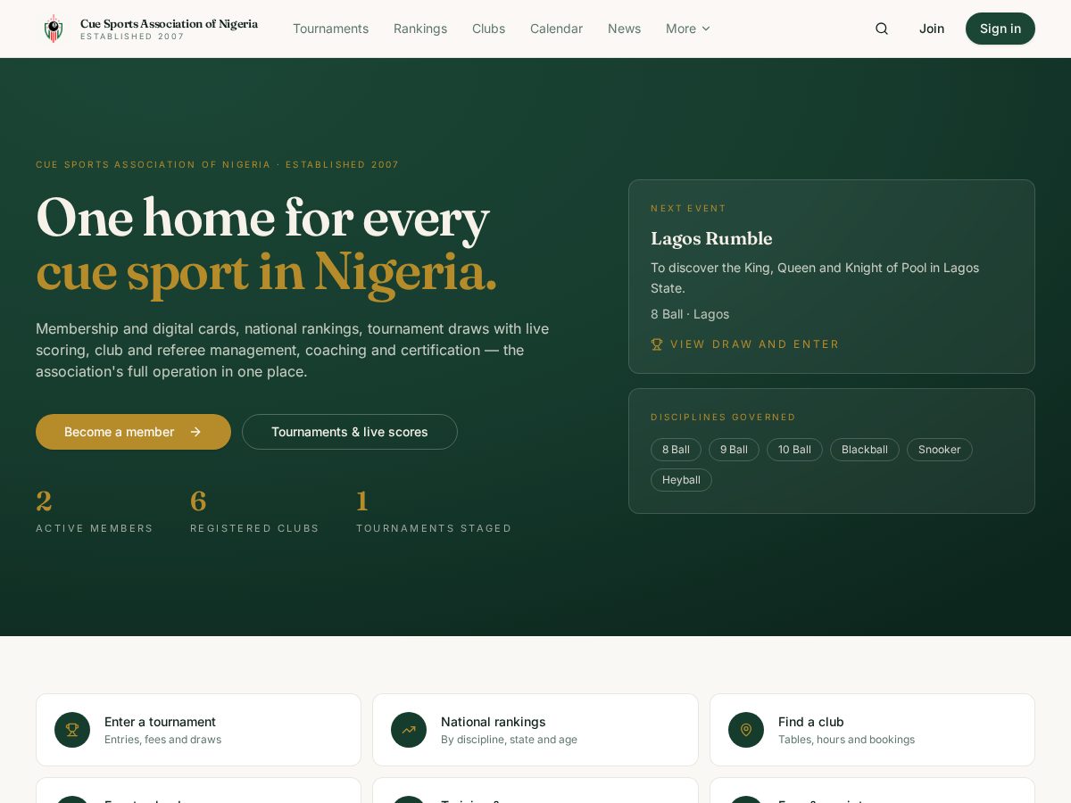 Landing-page snapshot of cuesportsnigeria.com