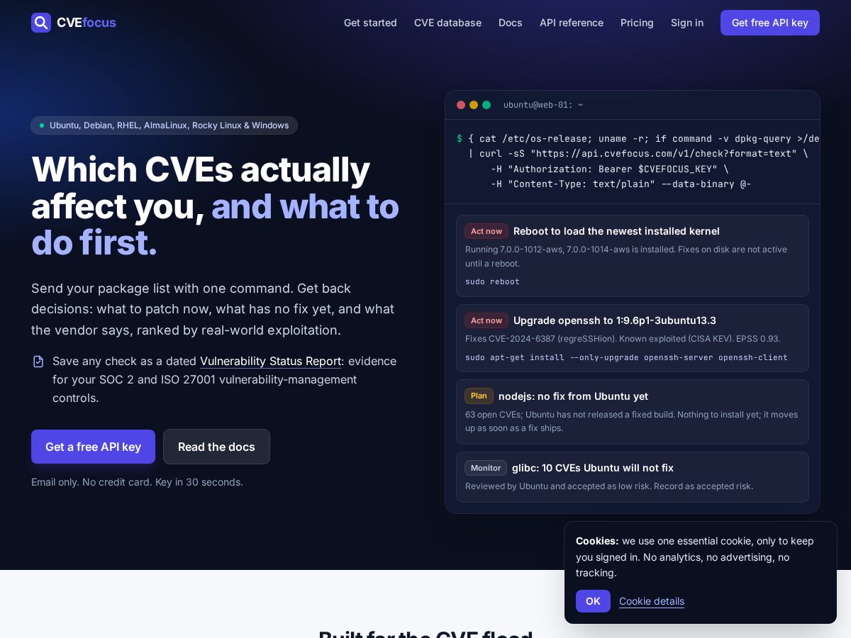 Landing-page snapshot of cvefocus.com