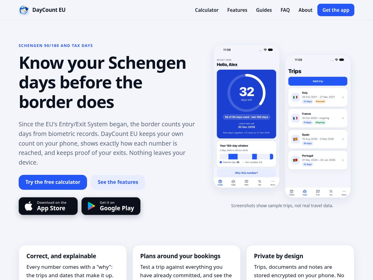 Landing-page snapshot of daycounteu.com