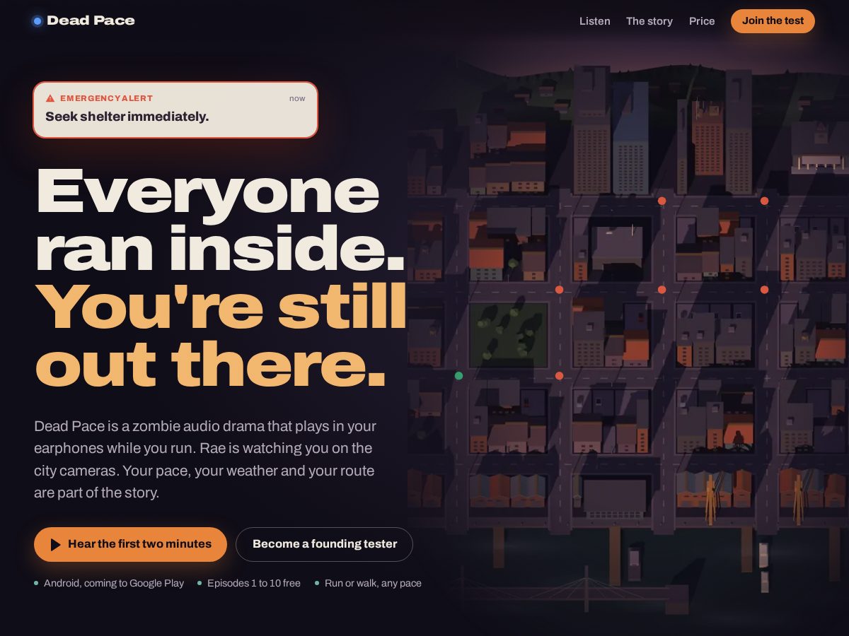 Landing-page snapshot of deadpace.run
