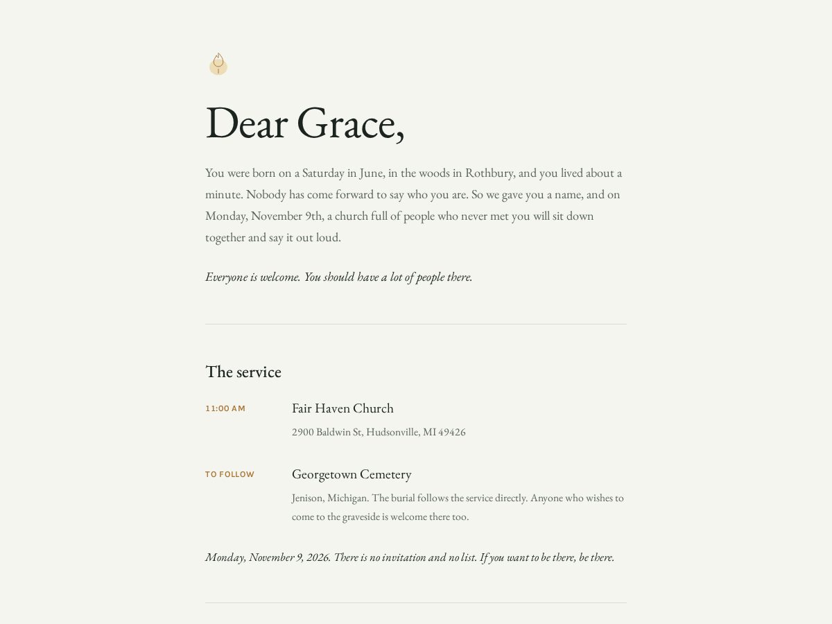 Landing-page snapshot of dearbabygrace.com