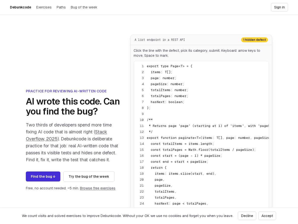 Landing-page snapshot of debunkcode.com