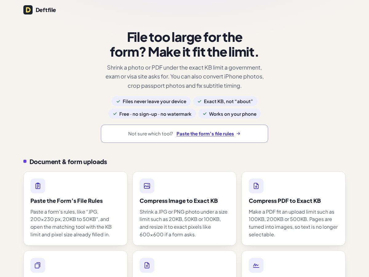Landing-page snapshot of deftfile.com