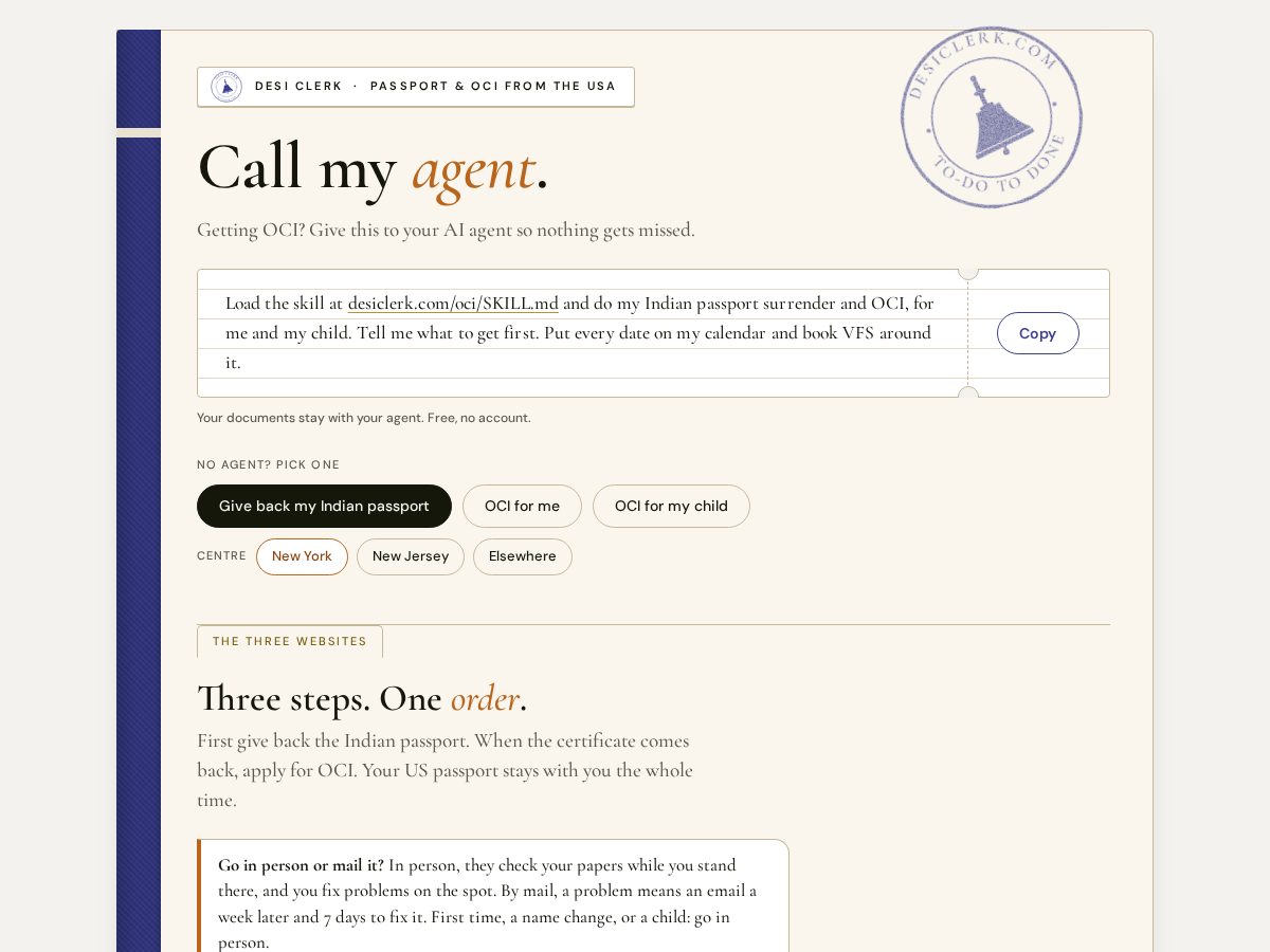 Landing-page snapshot of desiclerk.com