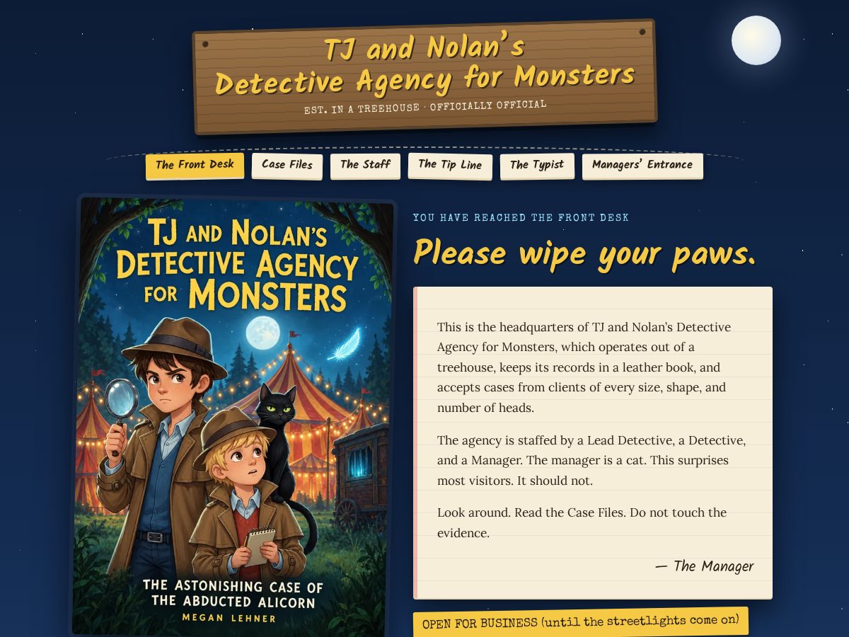 Landing-page snapshot of detectiveagencyformonsters.com