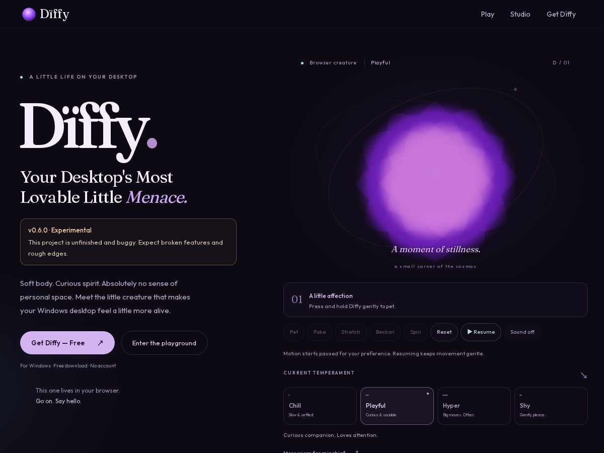 Landing-page snapshot of diffy.pet