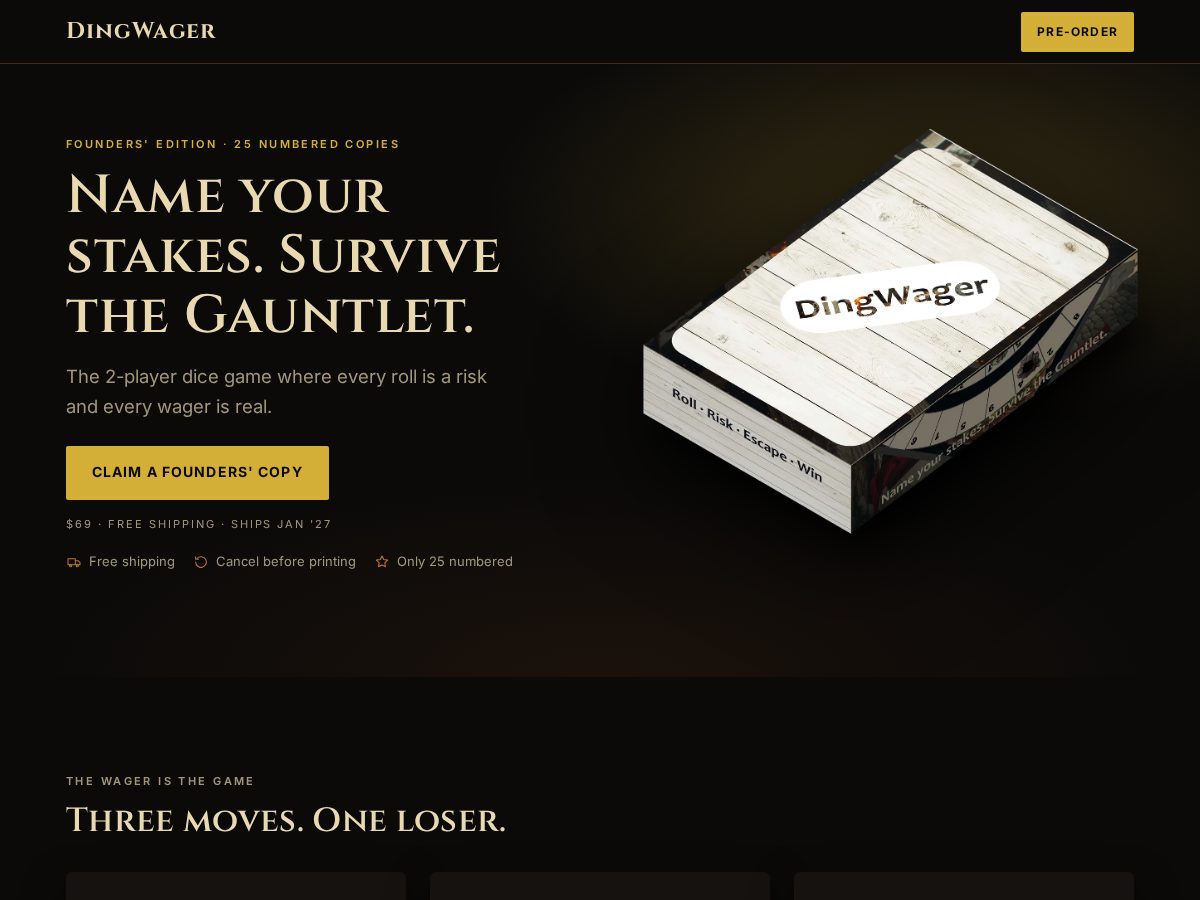 Landing-page snapshot of dingwager.com