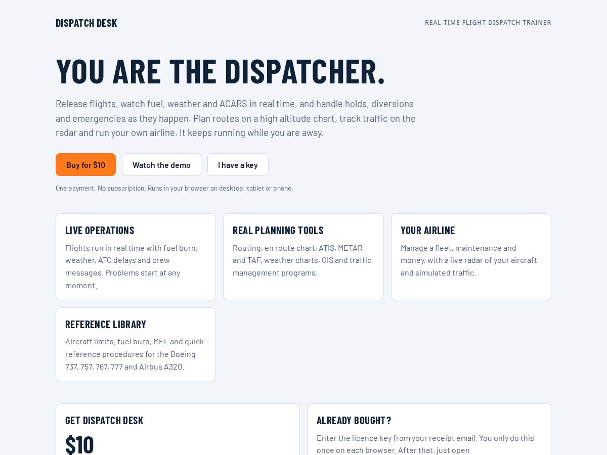 Landing-page snapshot of dispatchdesksim.com
