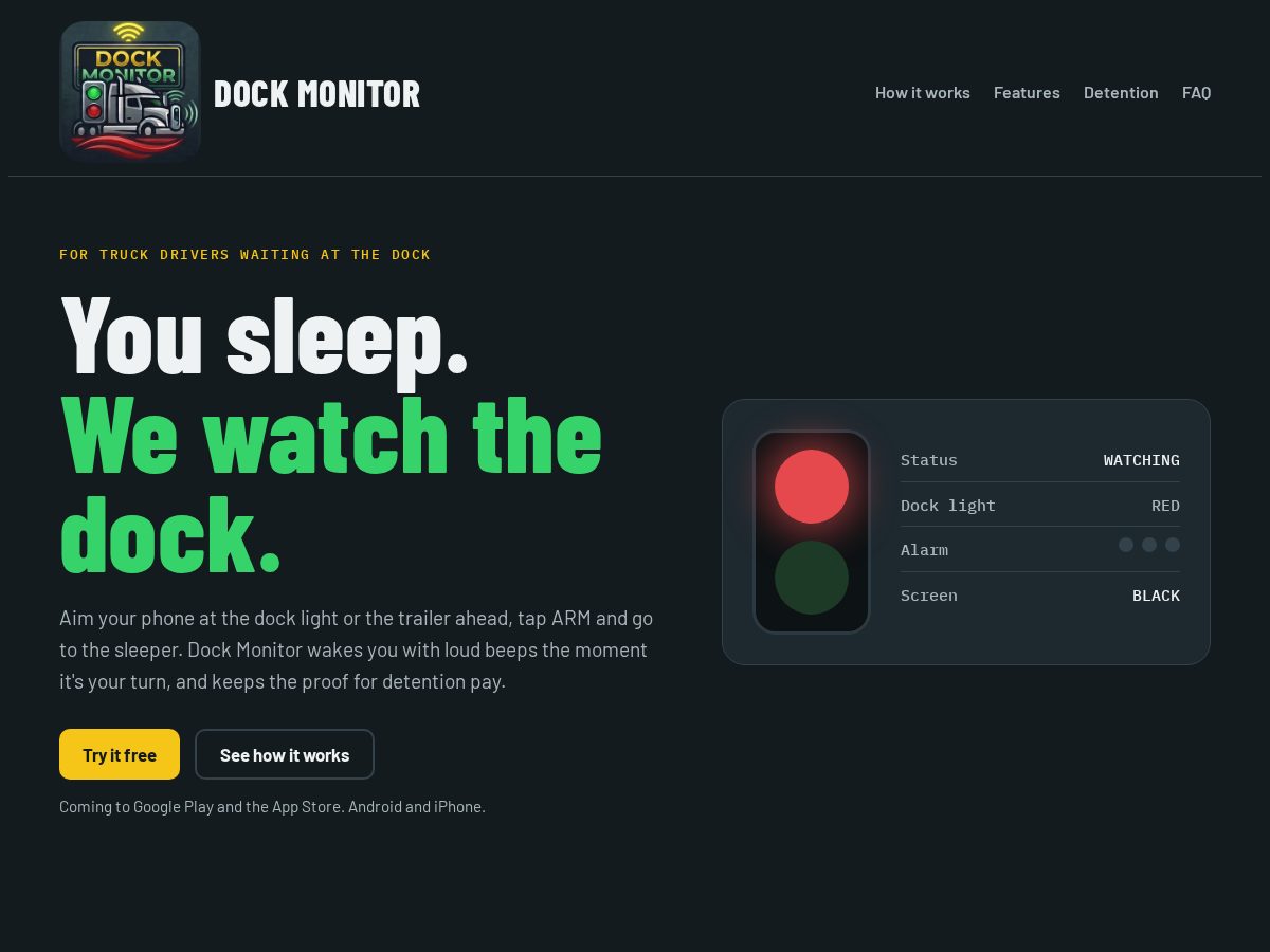 Landing-page snapshot of dockmonitor.net