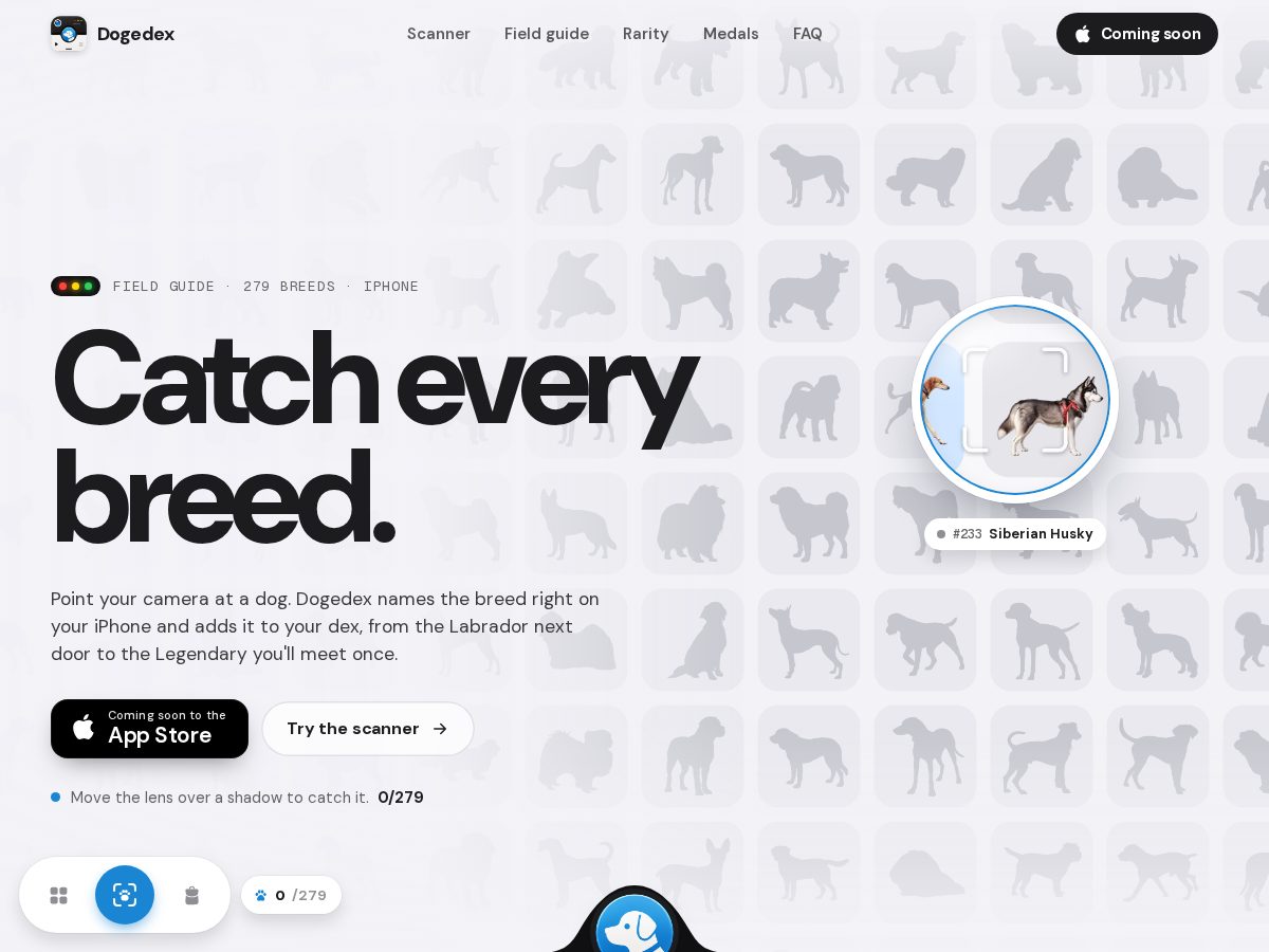 Landing-page snapshot of dogedexapp.com