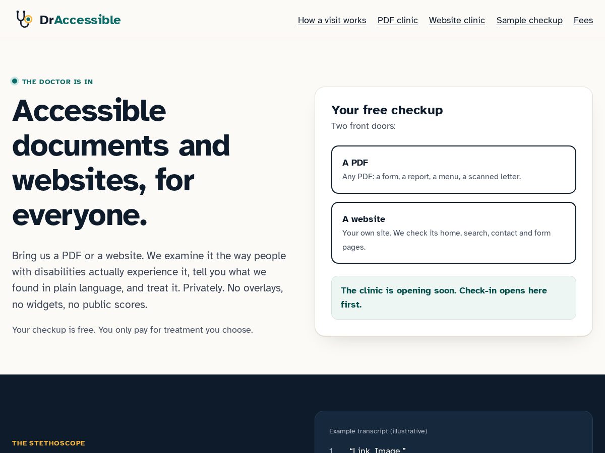 Landing-page snapshot of draccessible.com