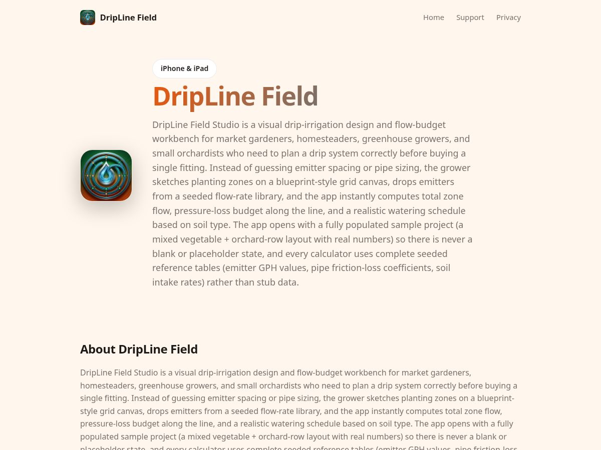 Landing-page snapshot of driplinefield.site