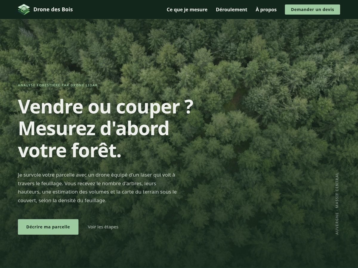 Landing-page snapshot of dronedesbois.com