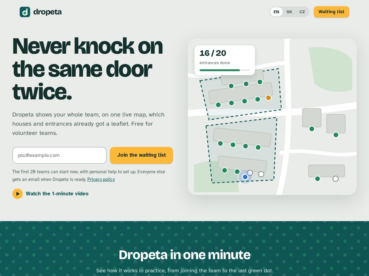 Landing-page snapshot of dropeta.com