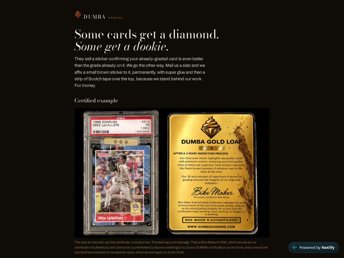 Landing-page snapshot of dumbagrading.com