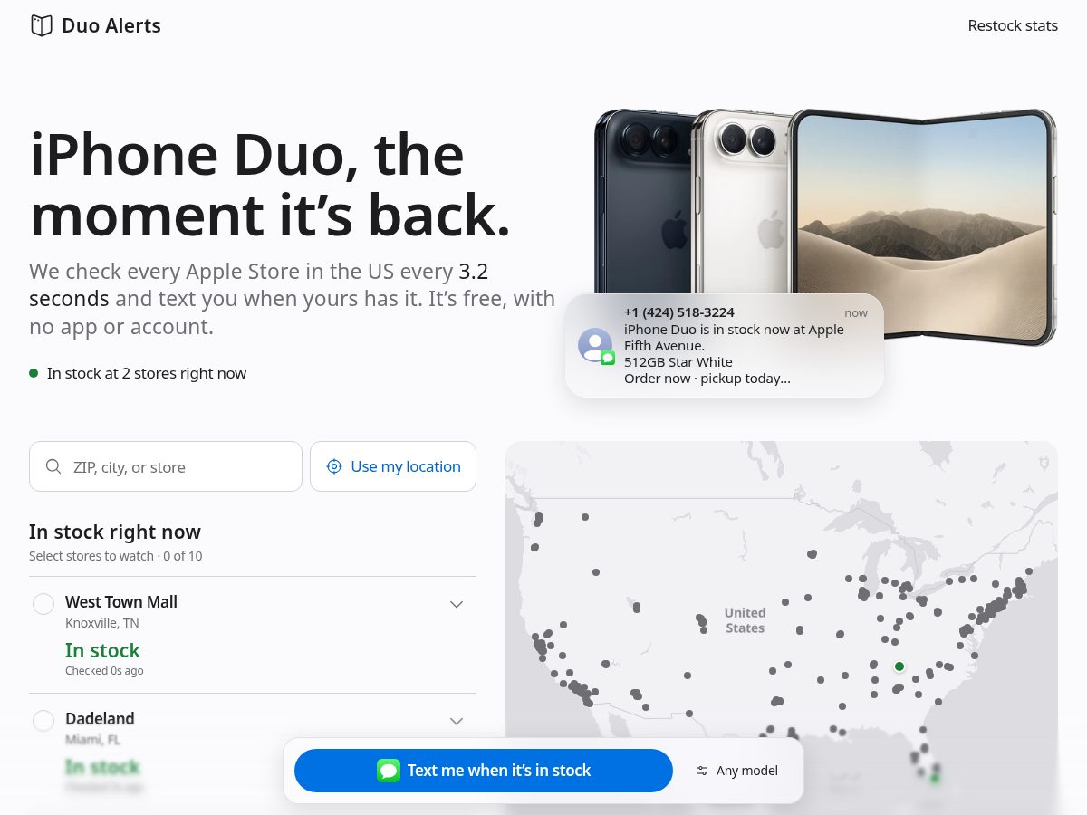 Landing-page snapshot of duoalerts.com